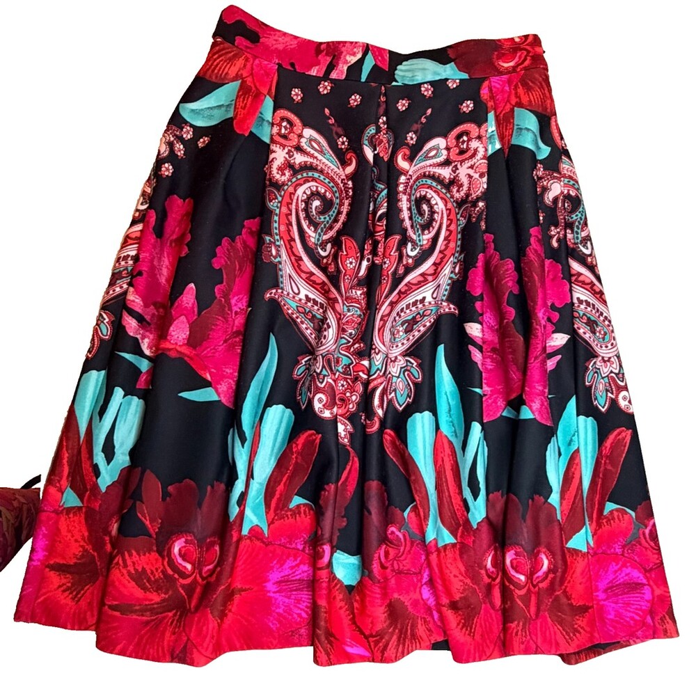 New York & Company A-Line Pleated Flare Skirt Women's Size 8P Red Pink